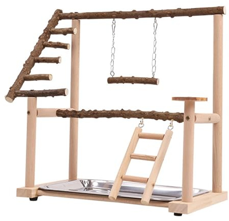 Gcljlmy Fågellekplats, fågelleksställ, fågelpapegoja, parakitleksaker, fågellek-gym, lekhage, trä, papegojstolpe, lekställ för