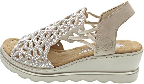 Rieker Sandali da donna 67465 con zeppa, beige, 40 EU