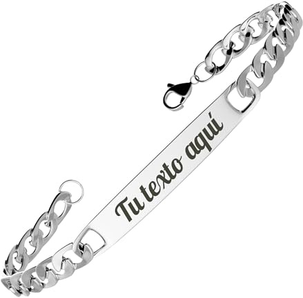 ErenBros Esclava hombre personalizada con grabado láser | Pulsera personalizada de acero inoxidable | Regalo cumpleaños y día del padre (GRABADO, 21 CM)