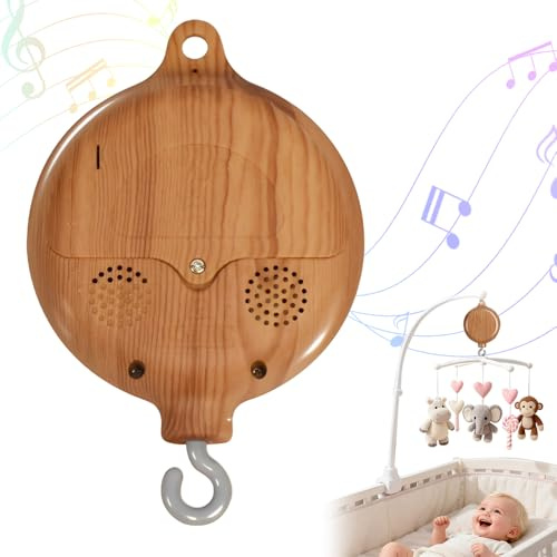 Baby Mobile Spieluhr, Holzoptik Music Box Bettglocke, 35 Melodie, Elektrisch Baby Spieluhr Mobile, Bettglocke Anhänger Babybett Deko, Mobile Baby mit Musik