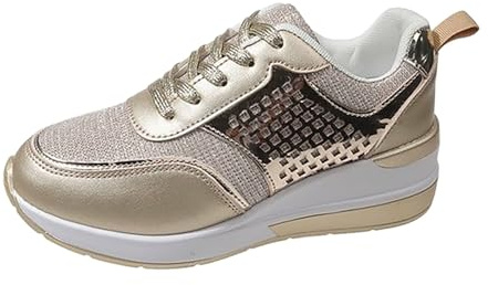 Rave skor, dam, sneakers och sportskor för kvinnor, glitter, sportiga, paljettskor, tjocka sulor, löparskor, karneval, fritidsskor, eleganta festskor, festliga vandringsskor, Guld, 40 EU