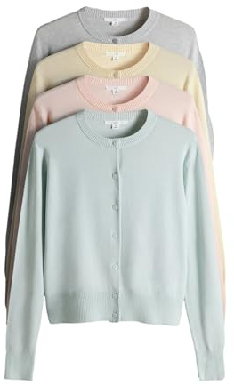 THE SET Donne Confezione da 4 Cardigan Girocollo in Maglina Light Grey/Pastel Pink/Butter Yellow/Pale Blue S