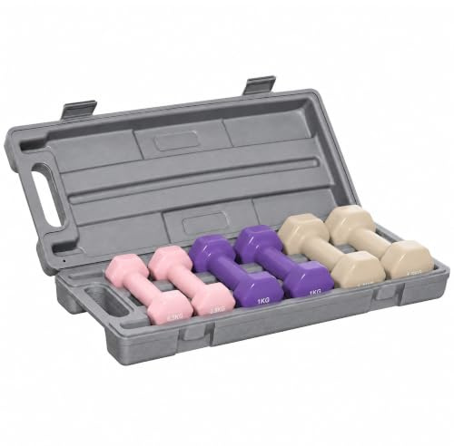 HOMCOM Set di Manubri Palestra 2x0.5/1/1.5kg Valigetta | Manubri da 6 kg Totali, Impugnatura Antiscivolo, Allenamento Fitness Casa