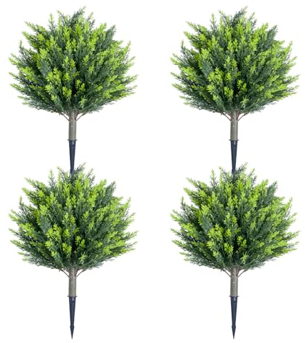 Garvee 4Pcs Artificial Cypress Topiary Tree Stake Sets, 45×65×45cm, Green