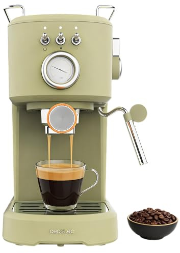 Cecotec Cafetera Espresso Power Espresso 20 Retro Green Elite. 1100 W, 20 Bares, Vaporizador Orientable, Brazo Portafiltros con Doble salida y 2 Filtros, 1,25 Litros