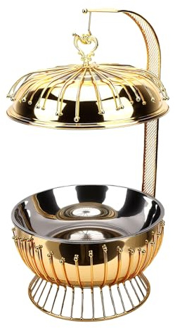 BAOFUYA Chafing Dish de Acero Inoxidable, Tapa Colgante con Acabado Dorado, Calentador de Autoservicio, Encimera Redonda, 8 L, Gran Capacidad para Buffet, Bodas, Catering, Fiestas