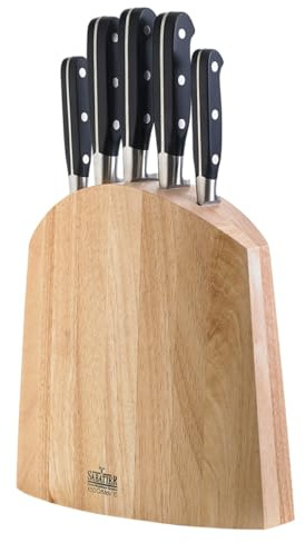 Richardson Sheffield V SABATIER knivblock, 5-delad knivset med block: Universalkniv, kökskniv, kockkniv, skinkkniv, brödkniv, härdat bladstål, mycket vass