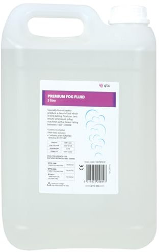 QTX High-Density Fog Machine Fluid | 5L Long-Lasting Smoke Liquid for Fog & Haze Machines | Non-Toxic, Residue-Free | Deep White Smoke Effect for DJ, Halloween, Parties & Film | 1000-5000W Machines