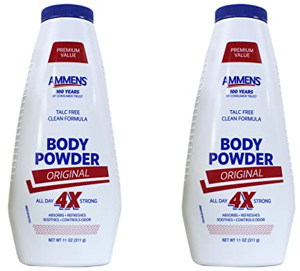 Ammens Body Powder Original – Talc-Free Clean Formula, All-Day 4X Strong Protection, 11 oz (Pack of 2)
