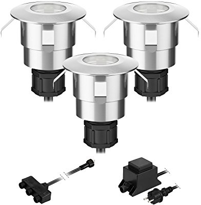 ledscom.de LED Boden-Einbauleuchte Atria für außen Aluminium kalt-weiß, je 14lm, IP65, 40mm Ø 3er Set