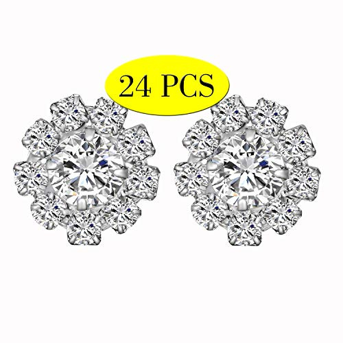 24PCS Rhinestone Buttons for Crafting Silver Crystal Flower Button, 16mm