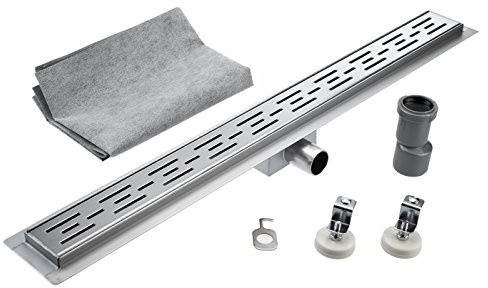 KOBERT GOODS Edelstahl-Rinne G001-90cm mit Siphon und Haarsieb als Komplett-Set Boden und Dusch-Ablauf Unterschiedliche Muster und Variationen in den Größen 50-120cm erhältlich