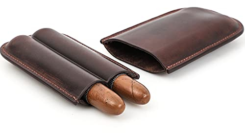 Kontakte Zigarrenetui aus Ölleder, tragbar, für Business-Reisen, Zigaretten, natürliches Leder, gefüttert, Premium-Humidor für den Außenbereich (für 2 Zigarren), Braun