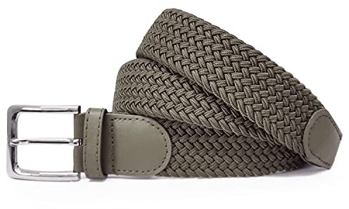 Gloop Unisex elastiskt tygbälte flätat stretchbälte stretchigt bälte för kvinnor och män bredd ca 3,5 cm, kaki, Gesamtlänge 145cm