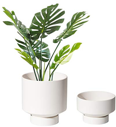 UBEE Plant Pot for Indoor Plants | 5.43 + 4.61 Inch Ceramic Flower Pot | Small Planter Pots with Drainage Hole and Saucer for Herb, Cactus and Orchid, 2 Set, White