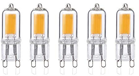 ZFQ G9 2W LED COB-Birne, 250LM, G9 LED Leuchtmittel, Warmweiß 3000K, Energiesparlampe CRI80, Vollglas, Äquivalent 25W Halogenlampe, 360 ° Abstrahlwinkel, AC 220-240V, Nicht dimmbar, 5er-Pack