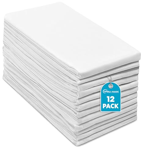 Simpli-Magic Flour Sack Kitchen Towels 24x24 (12 Pack) – 100% Cotton, Lint-Free, High Absorbent Tea Towels – Perfect for Dish, Baking, Crafting