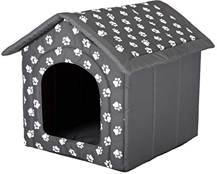 Hundehütte Hundehöhle Hundebett Hundehaus Katzenhöhle Tierbett XXL - 70x60 cm grau mit Pfoten