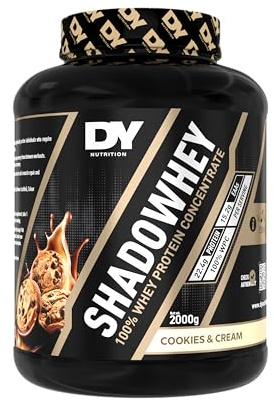 DY Nutrition - Shadowhey Whey Protein Concentrate Powder 2Kg | 23g Protein per Serving | 66 Servings | 7.3g of BCAAs | Sourced from EU Grass-Fed Cows | Easy Mix & Digest Formula (Cookies & Cream)