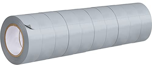 GRIP Eventbasics Isolierband grau GT 807, Isotape 10er Set, 19 mm x 10 m/Rolle, selbstklebendes Isolierband wasserfest, flammhemmend, elastisch, durchschlagfest bis 5 kV