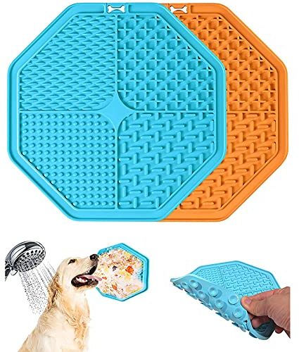Luatuer Leckmatte Hund | Super Starke Saugkraft Schleckmatte Hund | Hunde-Leckpad Slow Feeder | Geeignet für Hundepflege, Hundebaden, Hundepfotenpflege | 2 Stück -Orange, Blau