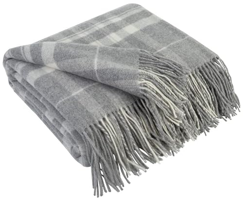 LYHome Plaid Cashmere con Lana Merinos - Coperta Invernale, Copriletto per Letto Divano, Singolo Matrimoniale Mezza Stagione, Coperte Pura Lana Morbida Leggera 140 x 200 cm Grigio - Bianco Tartan