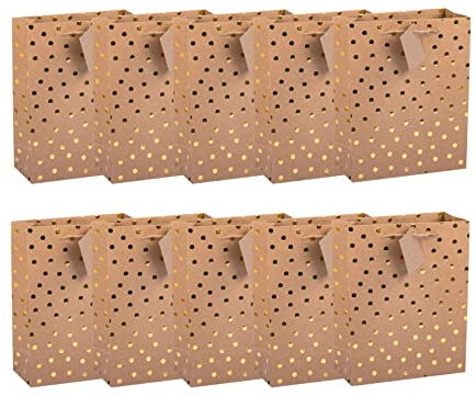 Idena 90066 - Geschenktasche Gold gepunktet, 10 Stück, Mitbringsel, Geschenktüte, Geburtstag