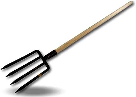 Fourche à bêche 4 dents larges | Manche 120 cm bois fabriqué en France | Tête acier forgé | Retourner ameublir aérer la terre préparer les sols | Jardinage | Kibros FCHLRGM