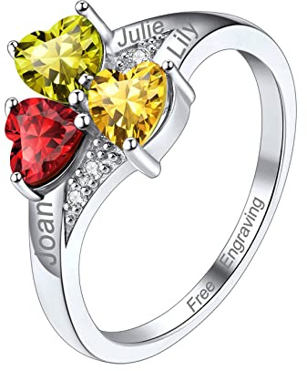 Suplight Anello Donna Argento 925 Personalizzato Anello Donna Personalizzato con Pietra Portafortuna Anello Personalizzato con Nome Anello Cuore Anelli Argento Amicizia Regalod per Donna, Mamma