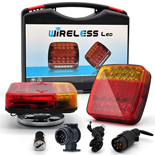 Dinfu Rückleuchten Kabellose LED Anhänger mit Magnet 7/13 Polig Stecker | 12V-24V led Rückleuchten für Pkw Anhänger Lkw Wohnwagen