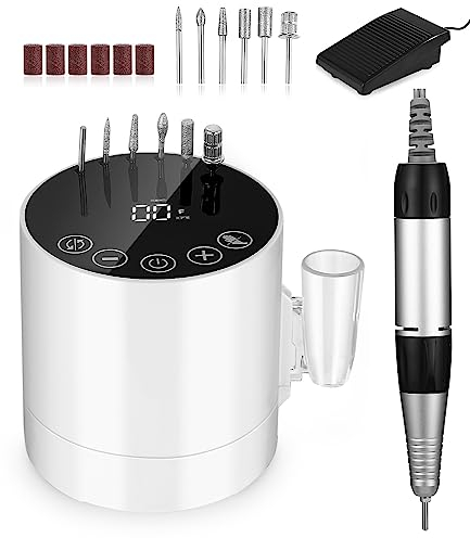 Elektrische Fräser für Gelnägel, Nagelfräser, Fräser Nägel, Nagelfräser Elektrische für Gelnägel 35000 u/min, Nagelfeile für Gelnägel mit LCD-Display/Touchscreen-Tasten/Fußpedal/ 6 tlg Nail Cutter