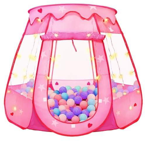 Pop Up Princess Tent with Star Light, Toys for 2 3 Year Old Girl Birthday Gift, Ball Pit for Baby with 1 Carrying Bag, Foldable Kids Play Tent for Toddlers, Two Year Old Girl Toy Indoor Outdoor