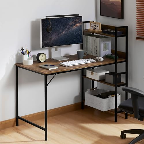 Vida Designs Brooklyn 120 cm großer Computertisch mit Ablageflächen, Heimbüro-Schreibtisch, industrieller Stil, Laptoptisch (Dunkles Holz)