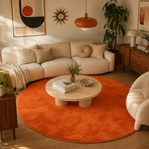 Pergamon Luxus Super Soft Hochflor Langflor Teppich Rund Flauschig Weich Wohnzimmer Schlafzimmer Melia Orange