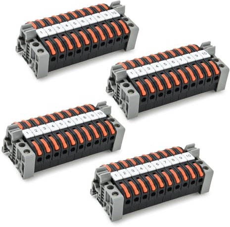 Vothen 40 Stück Reihenklemmen Hutschiene, Hutschienen Klemmen, Klemmblock Klemmleiste Kit mit 10cm Hutschiene, Elektrische Anschlussblöcke 0,08-4mm²,für Automatisierungsprojekte DIY-Projekte, steckbar