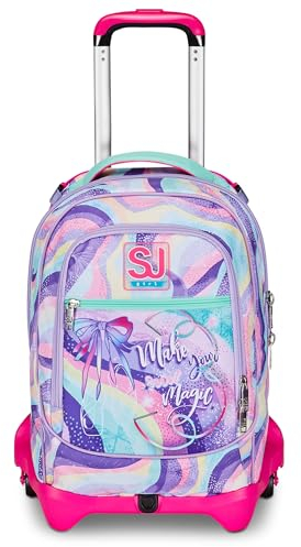 SJ GANG STYLE JAM GANG Trolley Scuola Jack 3 Ruote, Rosa, Rhythmicsoul, 3 in 1, Triplo Uso, Zaino Con Carrello Sganciabile, Tasca Porta Borraccia e Crossover System, Scuola Viaggio, Bambina Ragazza