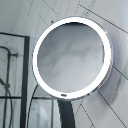 ValueLights | Rechargeable Suction Cup Mirror with 5 x Magnification, Illuminated Dressing Table Bathroom, Vanity Makeup Shaving Mirror | Beauty & Wellness & Home Improvements Essential