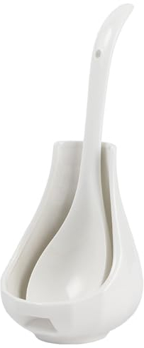 Luxshiny Soup Spoons Ceramic Set Ceramic Ladle with Spoon Rest Spoon Holder Bone China Big Ladle Spoons Kitchen Cooking Spoon Porridge Spoon Asian Tureen Spoon for Stirring Portioning