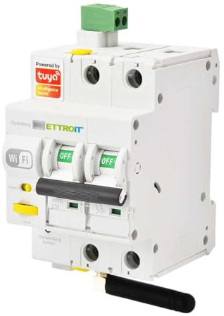 ZOREI Interruptor magnetotérmico inteligente WiFi, 2P 230 V 30 mA 6000 A, rearme automático, aplicación TUYA, ocupa 3 módulos DIN, antena WiFi incluida (2P 32 A 30 mA 6 kA)