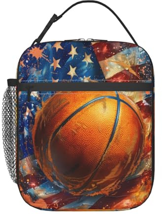 cromcu Lonchera aislada para niños y niñas, lonchera de baloncesto para el trabajo, picnic, escuela, viajes, senderismo, playa o pesca, bolsa de almuerzo de poliéster con temática de baloncesto