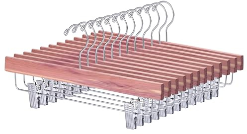 Hosenbügel aus amerikanischem Zedernholz, 12 Stück, natürliches Zedernholz, Hosenbügel mit 2 verstellbaren Clips, untere Kleiderbügel für Hosen, Jeans, Shorts, HL03NP