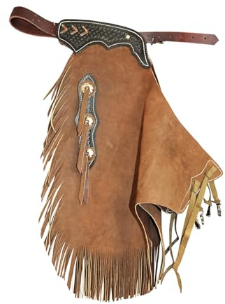 Sazaar Tack Chinks in pelle western con carré lavorato per uomo donna bambino piccolo medio grande ST-010 (XX-Large)