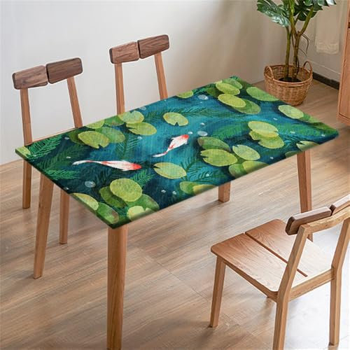 Morbuy Rechteckige Drucken Elastische Tischdecke, Rechteckig Tischdecke mit Gummizug Spanntischdecke Gartentischdecke für Outdoor Picknick Partys (4ft=122x61cm,Lotusteich)