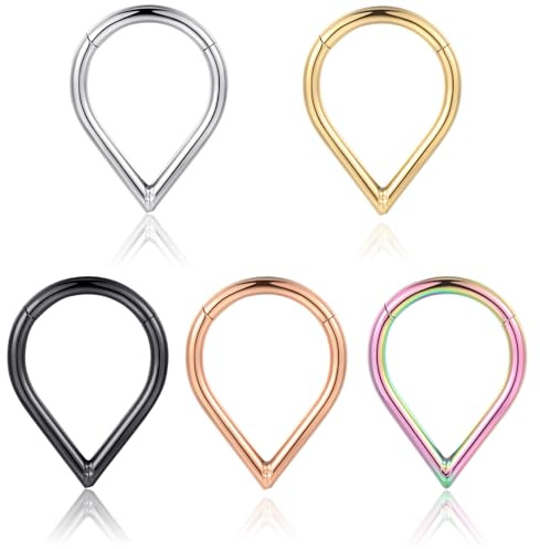 5 Stück Nasenpiercing Ring Scharnier 316L Chirurgenstahl Segmentring Clicker 20G 18G 16G Septum Knorpel Nostril Helix Tragus Rook Conch Piercing 6-14mm Gold Stahlfarbe Roségold Schwarz Regenbogen