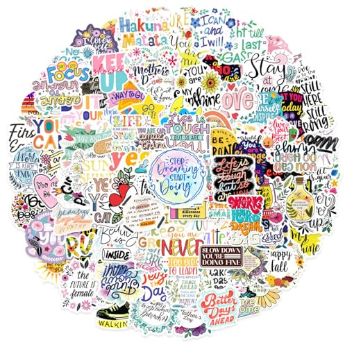 100 PCS Inspirational Quote Decals, Waterproof Vinyl Aesthetic Positive Stickers, for Scrapbooking Journal Teens Students Water Bottles