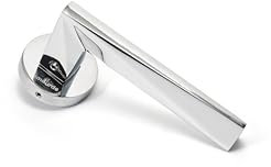 La Lourde - Poignée de Porte Diamentino - Aluminium Finition Chrome - Haute Qualité - Portes Intérieures - Marque Française - Platine de Finition Ronde + Rosace à Clé - Carré 7 mm
