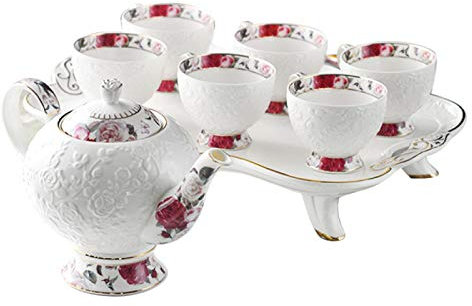 IUBGFTO Juego de té con Tetera, Juego de té, Juego de té de la Tarde, Juego de Tazas de café, Juego de Tazas de té de Porcelana con Bandeja de té