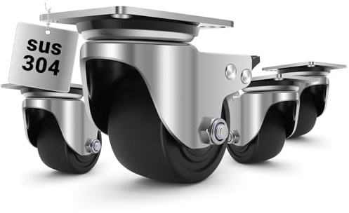 W B D WEIBIDA 3 Inch Stainless Steel Heavy Duty Caster Wheels, 4400lbs Capacity, Rust-Proof&Tougher Plate Swivel Industrial Outdoor Caster with Brake, Quiet Low Gravity Center Nylon Castor Set of 4