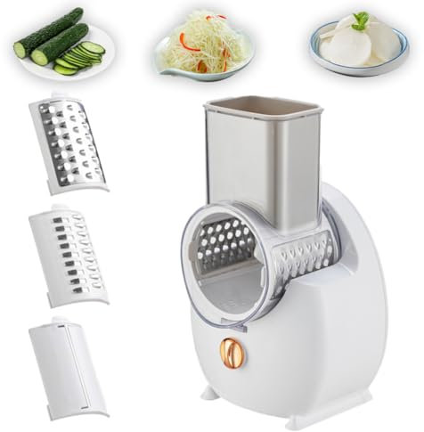 Grattugia Elettrica per Formaggio, Multipla USB, Tagliafrutta, Macchina per Insalata Elettrica, Adatta per l'Uso in Cucina con 3 Lame White