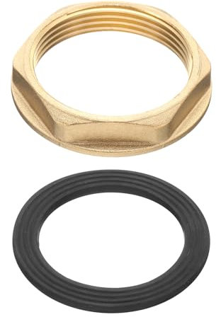 sourcing map Brass Lock Nuts Pipe Fitting, 1-1/2 Inch BSP Female Hex Locknut, Flange Single Hole Faucet Lock Nut with Silicone Washer for Kitchen Basin Sink Plumbing